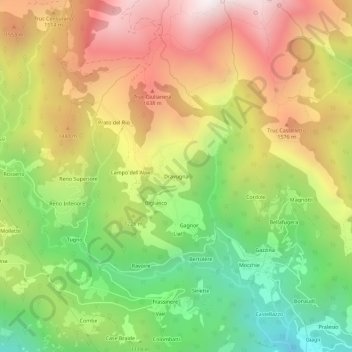 Mapa topográfico Dravugna, altitude, relevo