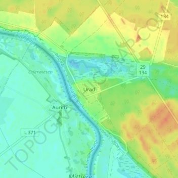 Mapa topográfico Urad, altitude, relevo