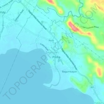 Mapa topográfico Takungan, altitude, relevo