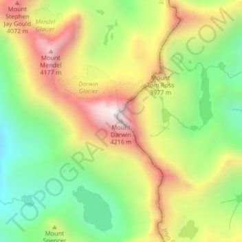 Mapa topográfico Mount Darwin, altitude, relevo