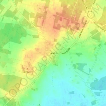 Mapa topográfico Bække, altitude, relevo