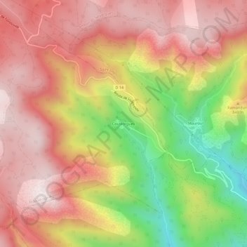 Mapa topográfico Coustorgues, altitude, relevo