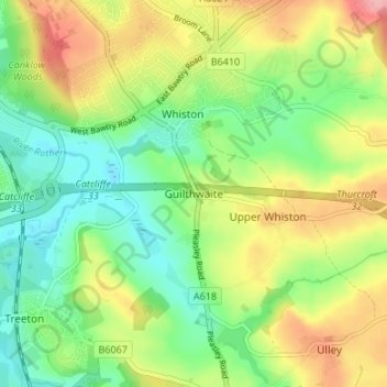 Mapa topográfico Guilthwaite, altitude, relevo