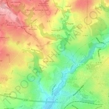 Mapa topográfico Le Mas Blanc, altitude, relevo