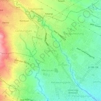 Mapa topográfico Tlogomas, altitude, relevo