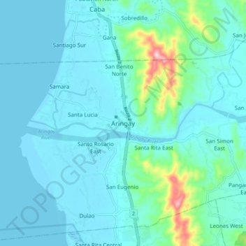 Mapa topográfico Aringay, altitude, relevo