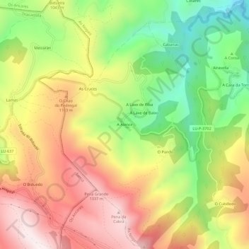 Mapa topográfico A Alence, altitude, relevo