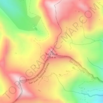 Mapa topográfico Trico Peak, altitude, relevo