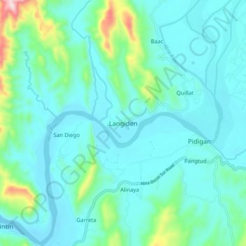Mapa topográfico Langiden, altitude, relevo