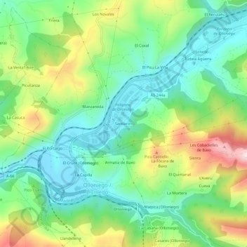 Mapa topográfico Santianes, altitude, relevo