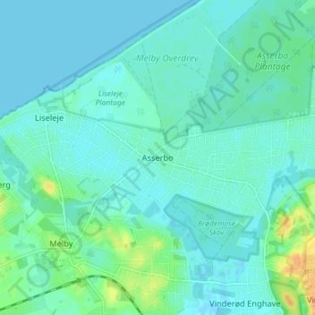 Mapa topográfico Asserbo, altitude, relevo