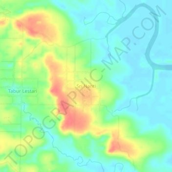 Mapa topográfico Sri Nanti, altitude, relevo