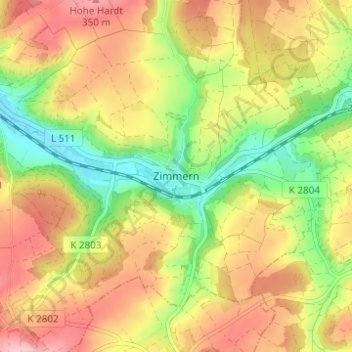 Mapa topográfico Zimmern, altitude, relevo
