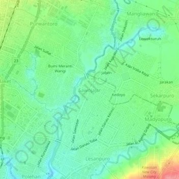 Mapa topográfico Sawojajar, altitude, relevo
