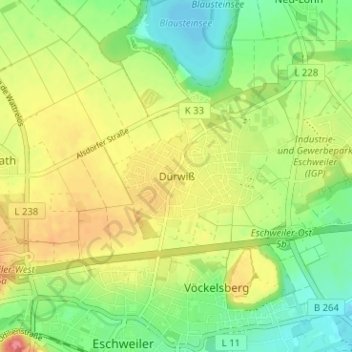 Mapa topográfico Dürwiß, altitude, relevo
