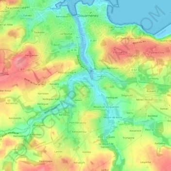 Mapa topográfico Pouldavid, altitude, relevo