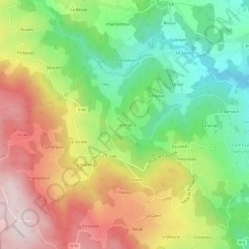 Mapa topográfico Urzenge, altitude, relevo