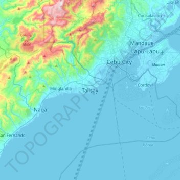 Mapa topográfico Talisay, altitude, relevo