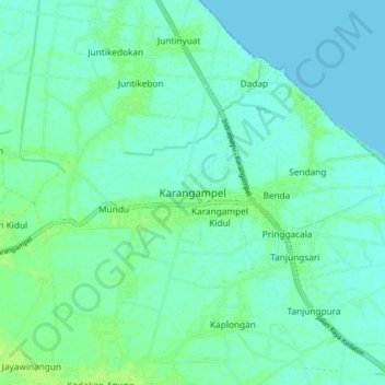 Mapa topográfico Karangampel, altitude, relevo
