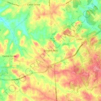 Mapa topográfico South Fulton, altitude, relevo