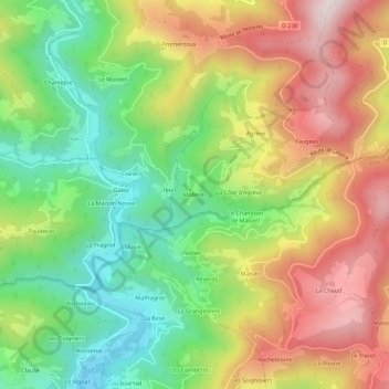 Mapa topográfico Molières, altitude, relevo