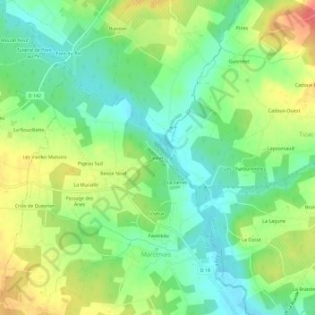 Mapa topográfico Vinet, altitude, relevo