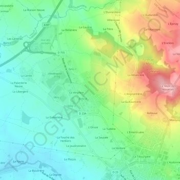 Mapa topográfico Les Peux, altitude, relevo