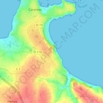 Mapa topográfico Kerliezec, altitude, relevo