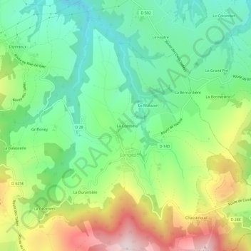 Mapa topográfico La Combe, altitude, relevo