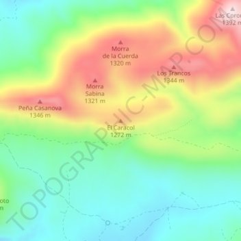 Mapa topográfico El Caracol, altitude, relevo