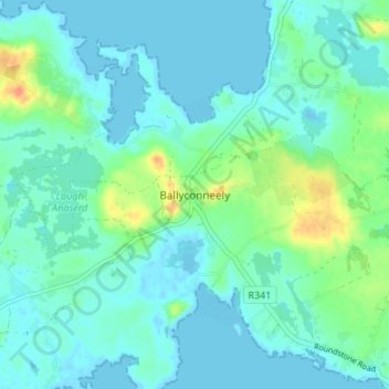 Mapa topográfico Ballyconneely, altitude, relevo