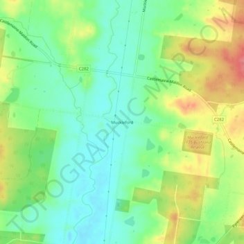 Mapa topográfico Muckleford, altitude, relevo