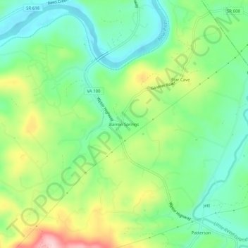 Mapa topográfico Barren Springs, altitude, relevo