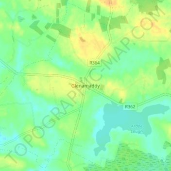 Mapa topográfico Glenamaddy, altitude, relevo