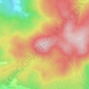 Mapa topográfico Gonçalo, altitude, relevo