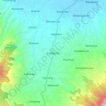 Mapa topográfico Cimaung, altitude, relevo