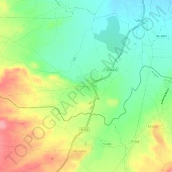 Mapa topográfico Monteagudo, altitude, relevo