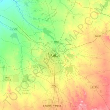 Mapa topográfico Rajkot, altitude, relevo