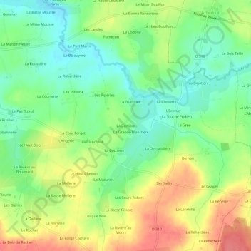 Mapa topográfico La Bertière, altitude, relevo
