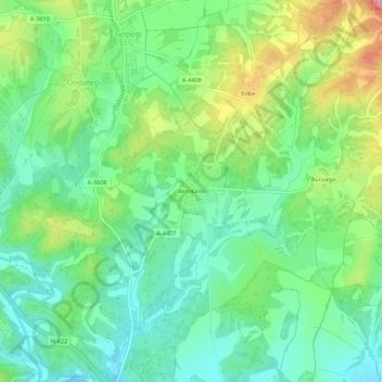 Mapa topográfico Berrícano, altitude, relevo