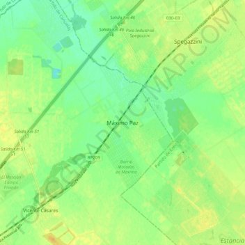 Mapa topográfico Máximo Paz, altitude, relevo
