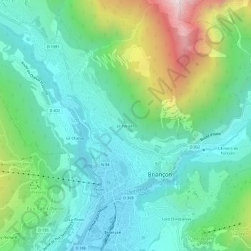 Mapa topográfico Le Paradis, altitude, relevo