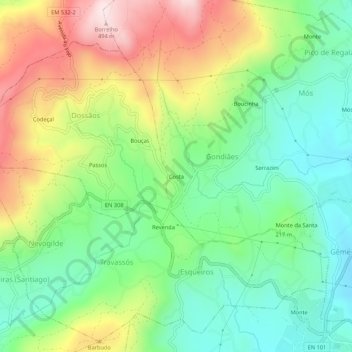 Mapa topográfico Costa, altitude, relevo