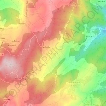 Mapa topográfico Moreiras, altitude, relevo