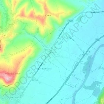 Mapa topográfico Canove, altitude, relevo