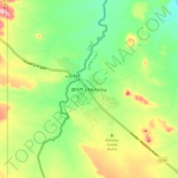 Mapa topográfico Metemma, altitude, relevo