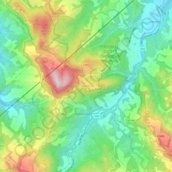 Mapa topográfico Brento, altitude, relevo