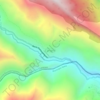 Mapa topográfico Carijana, altitude, relevo