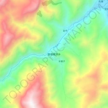 Mapa topográfico 蟹螺藏族乡, altitude, relevo