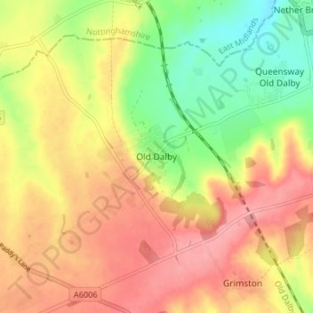 Mapa topográfico Old Dalby, altitude, relevo